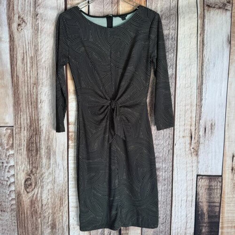 Ann Taylor Dress Ruched Tie‎ Front Sheath Size 4 Dot Pattern Office Workwear